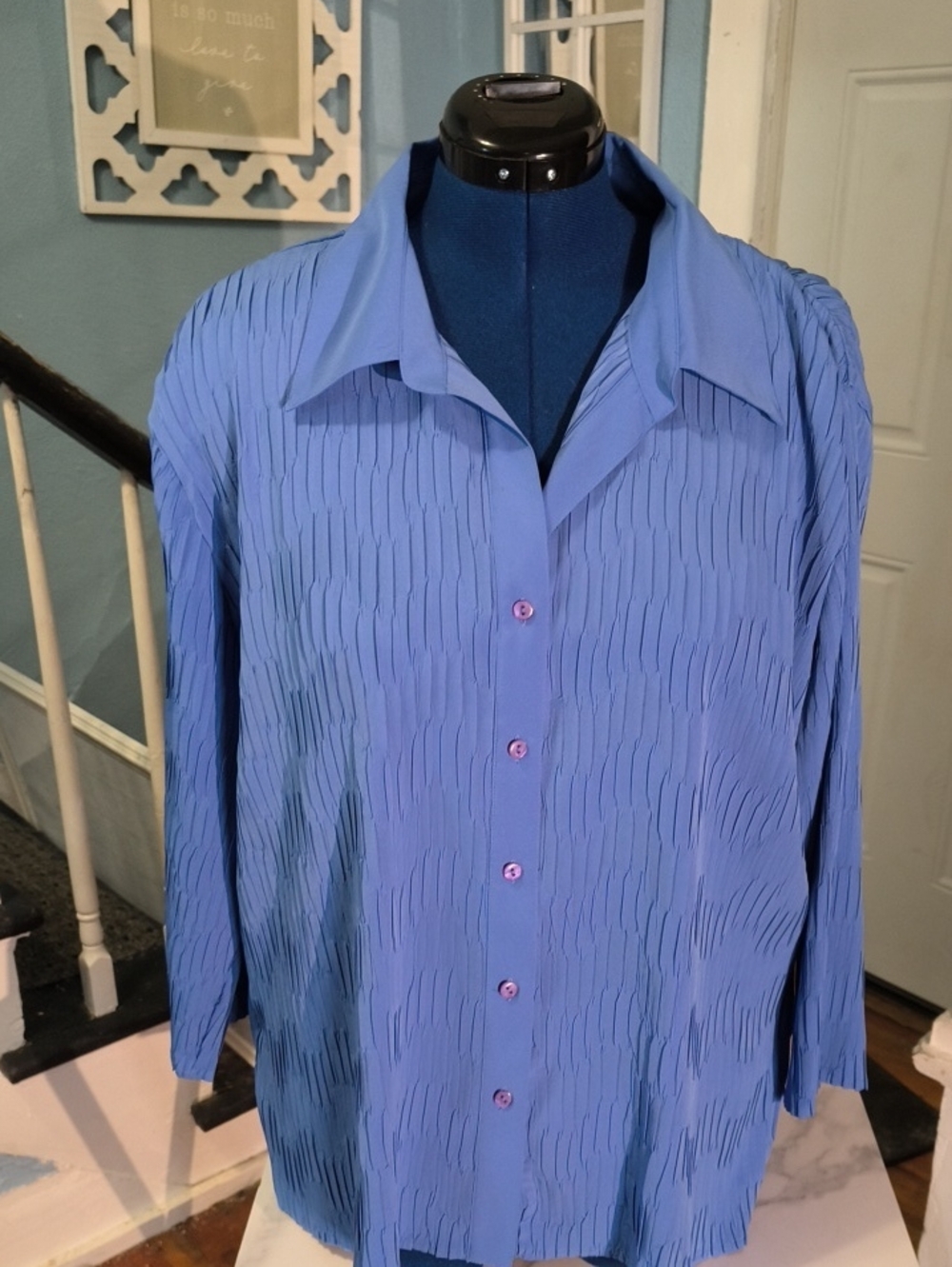 Apparenza Classic Textured Button-Front Women’s Top in Periwinkle Blue